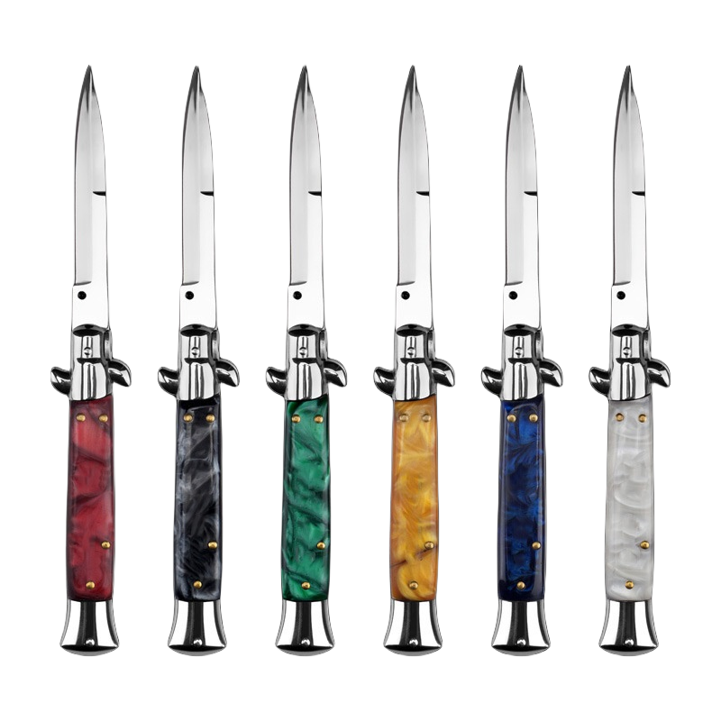 16Models 2025 Italian Style Folding Knife 4.21" 440C Blade, Acrylic Handles