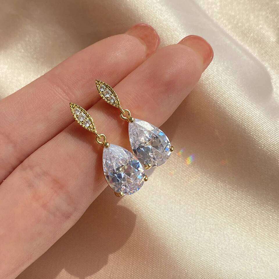 ZAKOL Classic AAA Cubic Zirconia Water Drop Dangle Earrings Shiny Clear Crystal Bridal Wedding Jewelry Wholesale