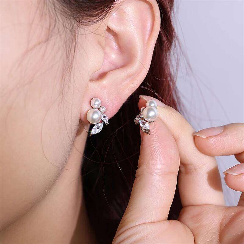 ZAKOL Simple Imitation Pearl Stud Earrings Shiny Clear AAA Zircon Bridal Earring Wedding Jewelry for Women