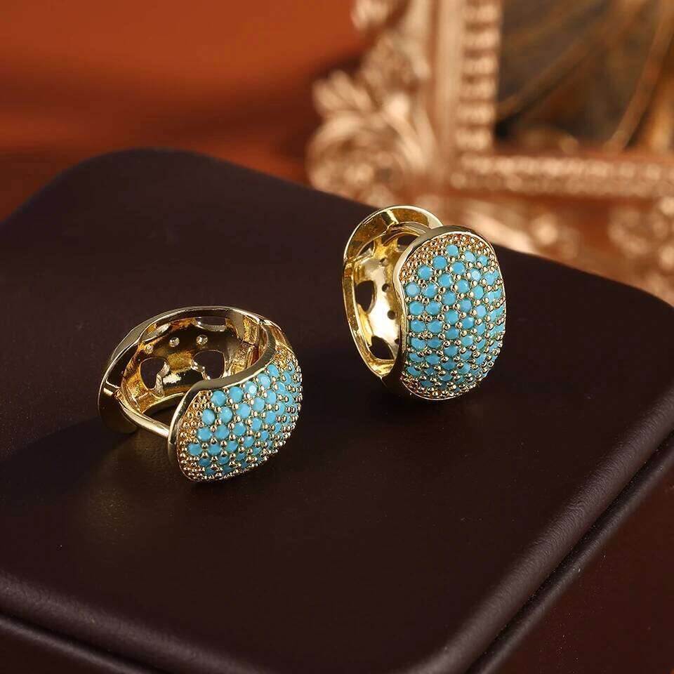 ZAKOL New Niche Chunky Turquoise Square Hoop Earrings for Women Shiny Zirconia Ear Buckle Luxury Party Wedding Jewelry