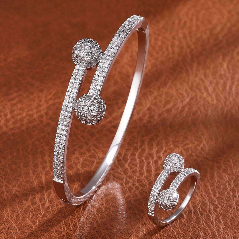 ZAKOL Luxury Half Spherical Opening Ring Bracelet Zirconium Micro Inlaid Zircon Daily Party Fashion Accessory for Women