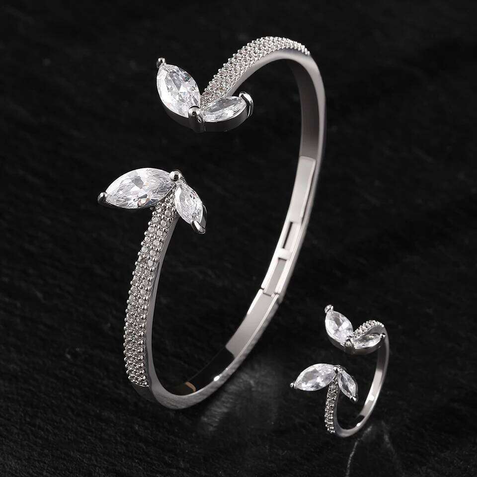 ZAKOL Brand Luxury Zircon Crystal Butterfly Open Ring Bracelet Set for Women Brilliant CZ Niche Design Wedding Party Jewelry