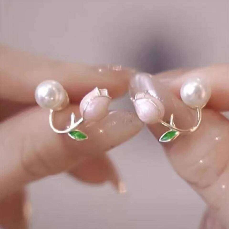 ZAKOL Fresh Rose Stud with Imitation Pearl Sweet Pink Tulip Earrings Exquisite New Accessories for Women Trendy Jewelry