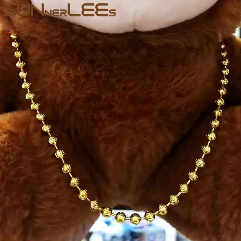 SUNNERLEES Fashion Jewelry White Rose Gold Plated Necklace 4mm 5mm Cutting Beads Link Chain Men Women Gift C79 N 251223