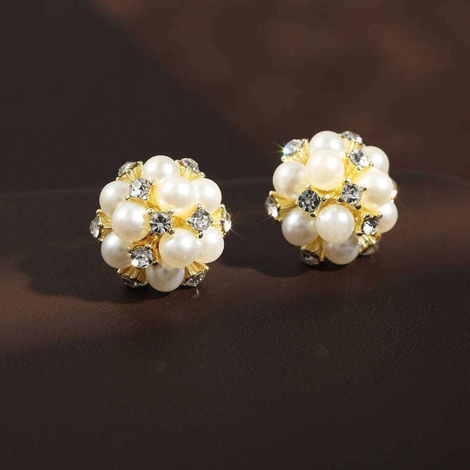 ZAKOL Simple Cute Imitation Pearl Round Flower Ball Stud Earrings Elegant Gold Color Plated Earring Jewelry Gift for Women Girls