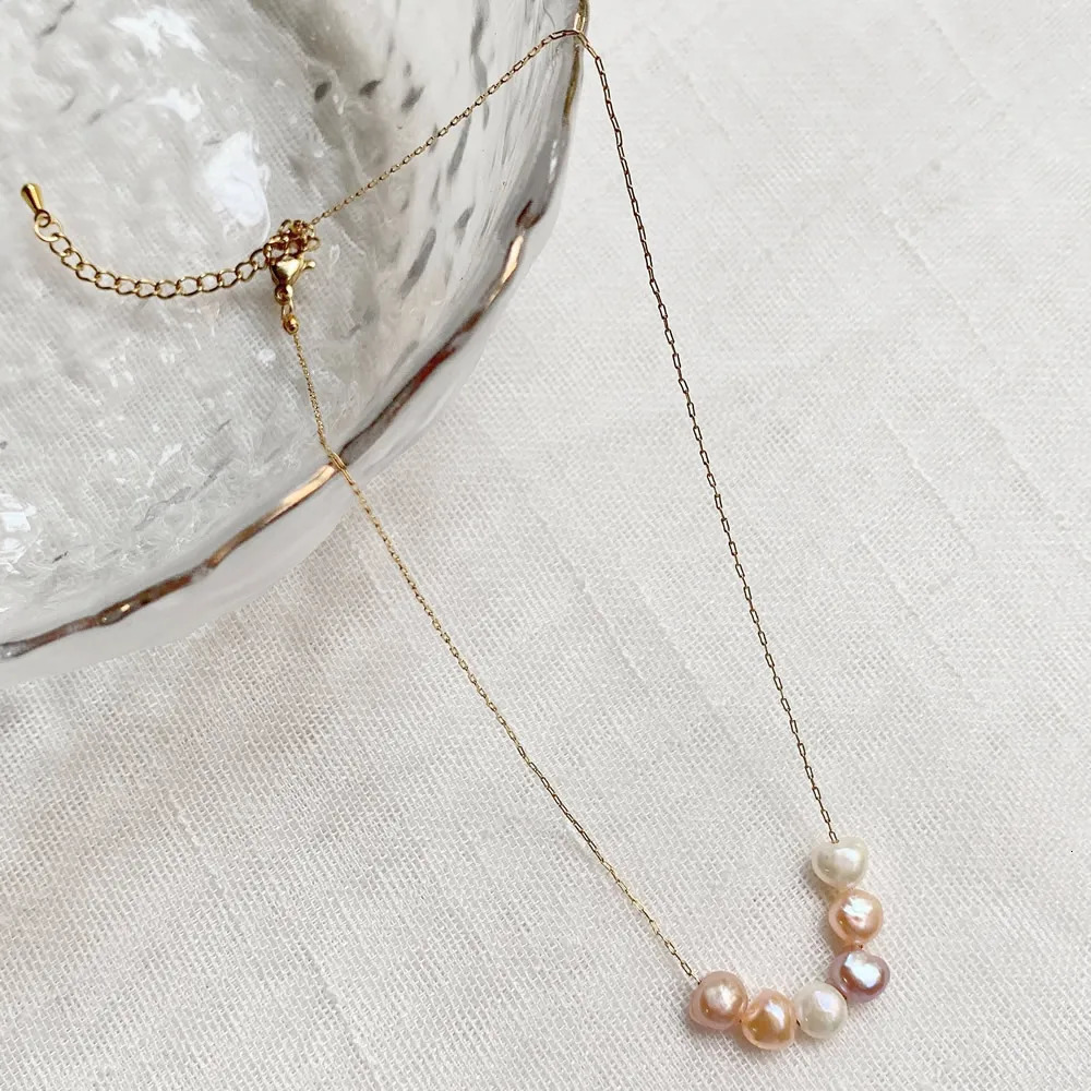 Mixed Color Natural Freshwater Pearl Necklace for Women Wedding Gifts Irregular Baroque Stainless Steel Chain Choker Minimalist 251223