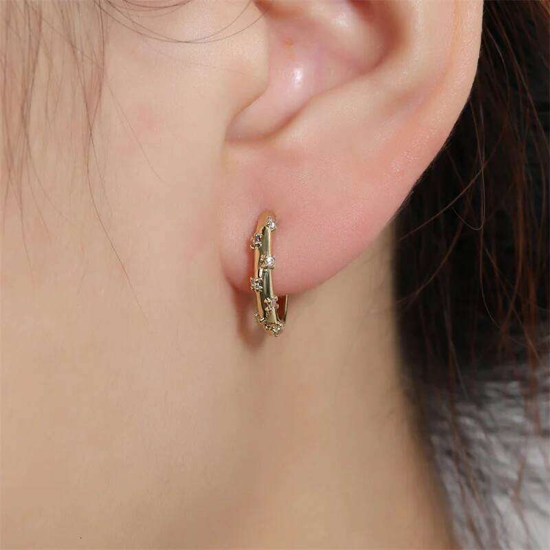 Korean Fashion Simple Gold Color Small Hoop Earrings AAA Cubic Zirconia Party Accessories for Women