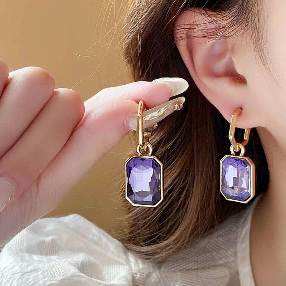 ZAKOL French Trendy Rectangular Crystal CZ Drop Earrings for Women Colorful Stone Square Fashion Party Earring Jewelry