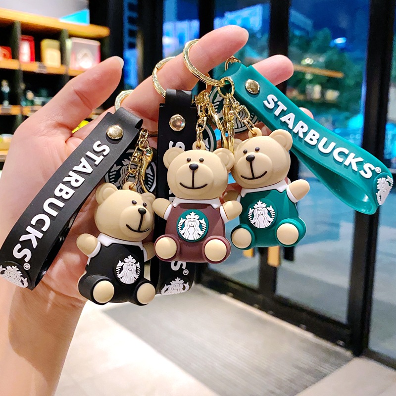 Hot free shipping designer key chain for bags green brown Fashionable and versatile milk tea bear keychain pendant cute car keychain decoration gift