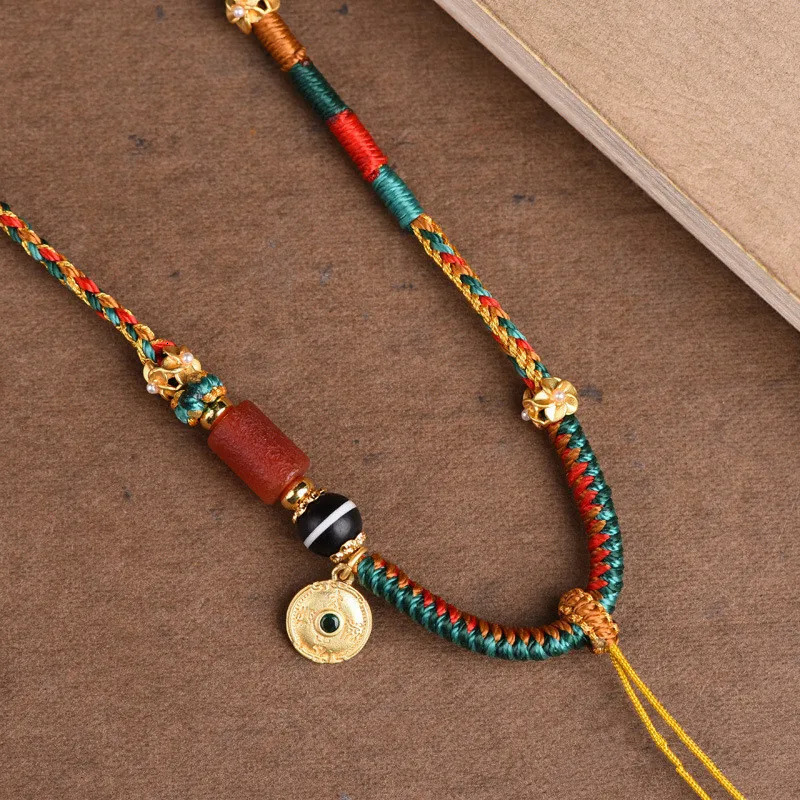 Tibetan-style Hand-woven Necklaces Beeswax Cultural Play Amulets Thangka Ropes Hand-woven Pendant Ropes Ethnic Style Ornaments 251223