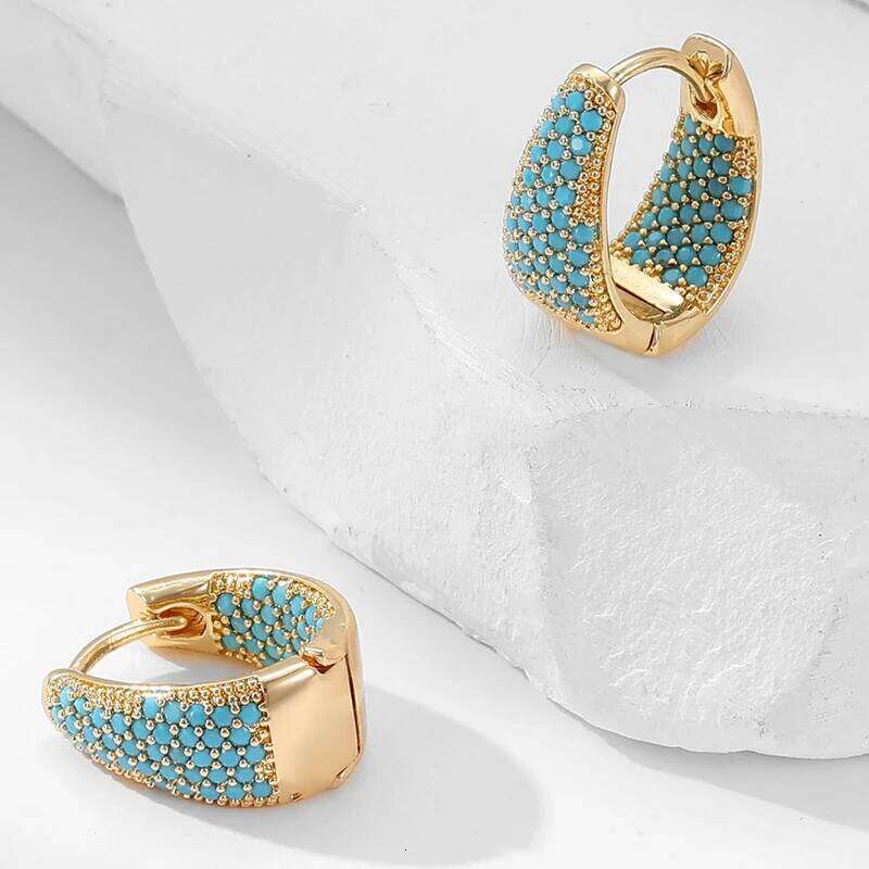Trendy Flower Round Blue Turquoise Earrings For Women Girls U-shaped Metal Stone Ears Accessories Festival Jewelry Gifts ZAKOL