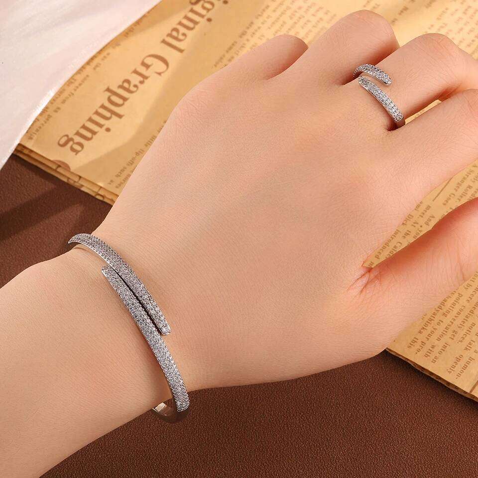 ZAKOL Trendy Zircon Bracelet Ring Set for Women Exquisite Birthday Jewelry Gift Exclusively Designed Fashion Accessory