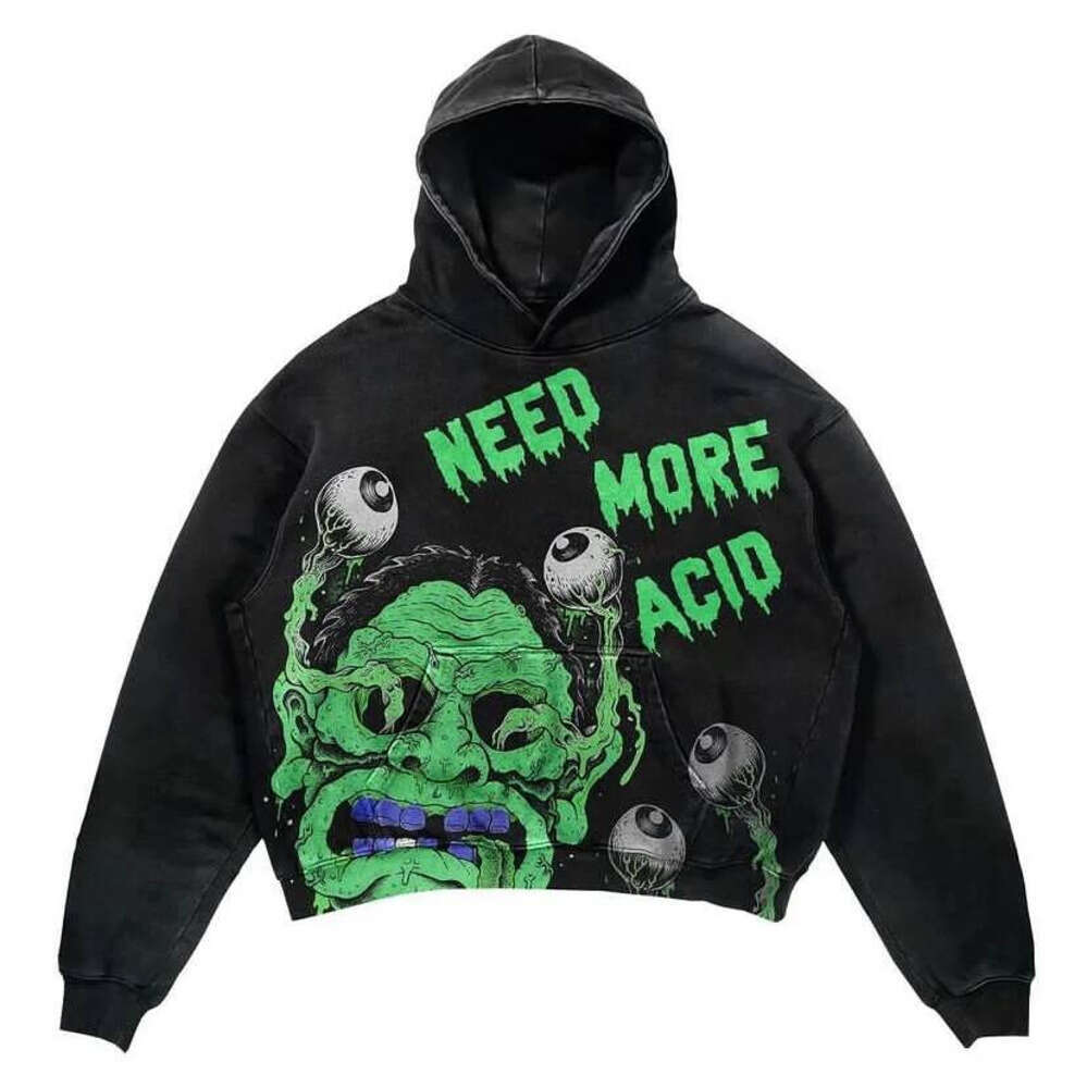 Y2K Gothic style skull print hooded pullover pure cotton sweatshirt for men and women niche personality loose daily jacket top Zhehan