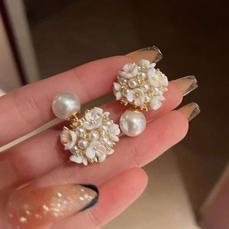 ZAKOL Simple Cute Imitation Pearl Round Flower Ball Stud Earrings Elegant Gold Color Plated Earring Jewelry Gift for Women Girls