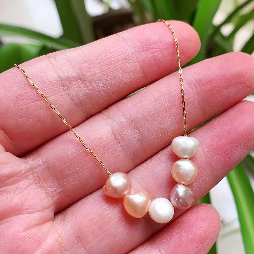 Mixed Color Natural Freshwater Pearl Necklace for Women Wedding Gifts Irregular Baroque Stainless Steel Chain Choker Minimalist 251223