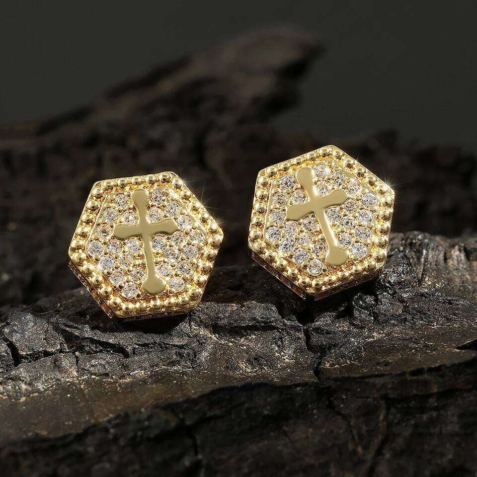 ZAKOL Rock Hip Hop Shiny Square Iced Out Stud Earring for Men Fashion White Gold Color Piercing Ear Accessories