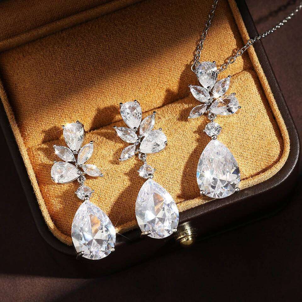 ZAKOL Luxury Sliver Color Earring Necklaces Set With Drawer Gift Box Classic Shiny Zircon Wedding Jewelry Women Gifts