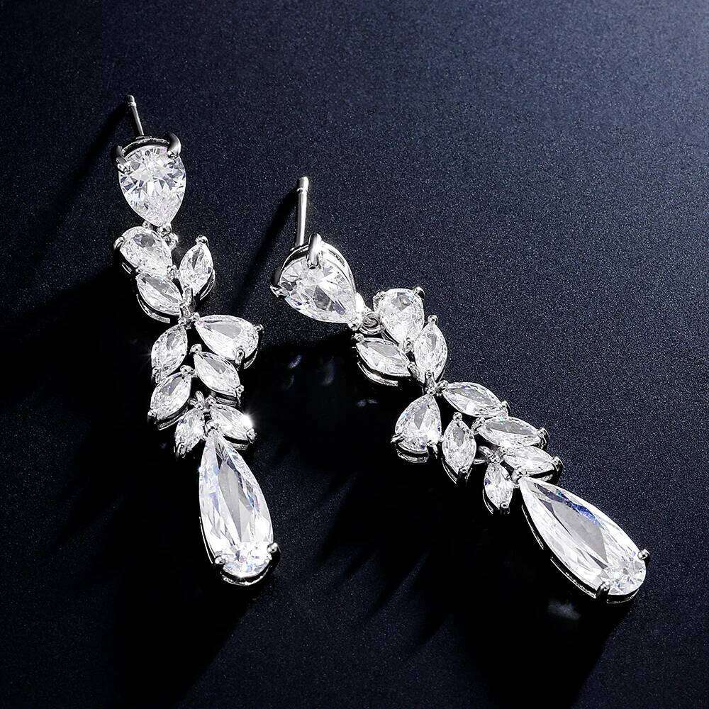 ZAKOL Sliver Color Teardrop Zirconia Bridal Earring for Women Charm Buling AAA CZ Crystal Wedding Party Jewelry Gift