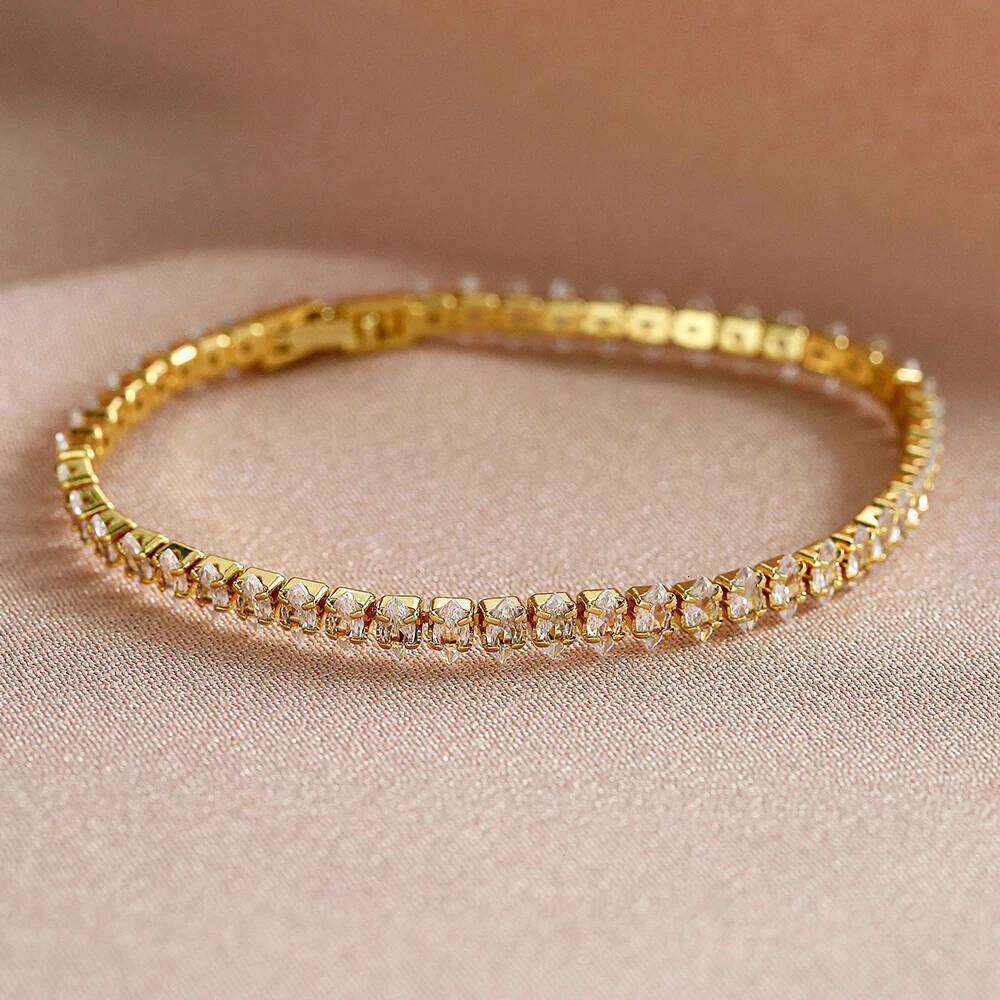 ZAKOL 2024 New Marquise Oval Square Cut Luxury Silver Color on Hand Tennis Bracelet Bangle for Women Party Jewelry Gift