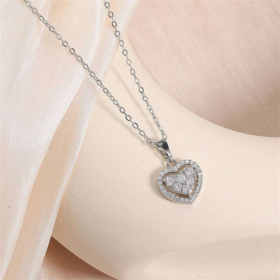 ZAKOL Luxury Zircon Heart Pendant Necklaces For Women Elegant Sliver Color Crystal CZ Necklace Bridal Wedding Jewelry Gift