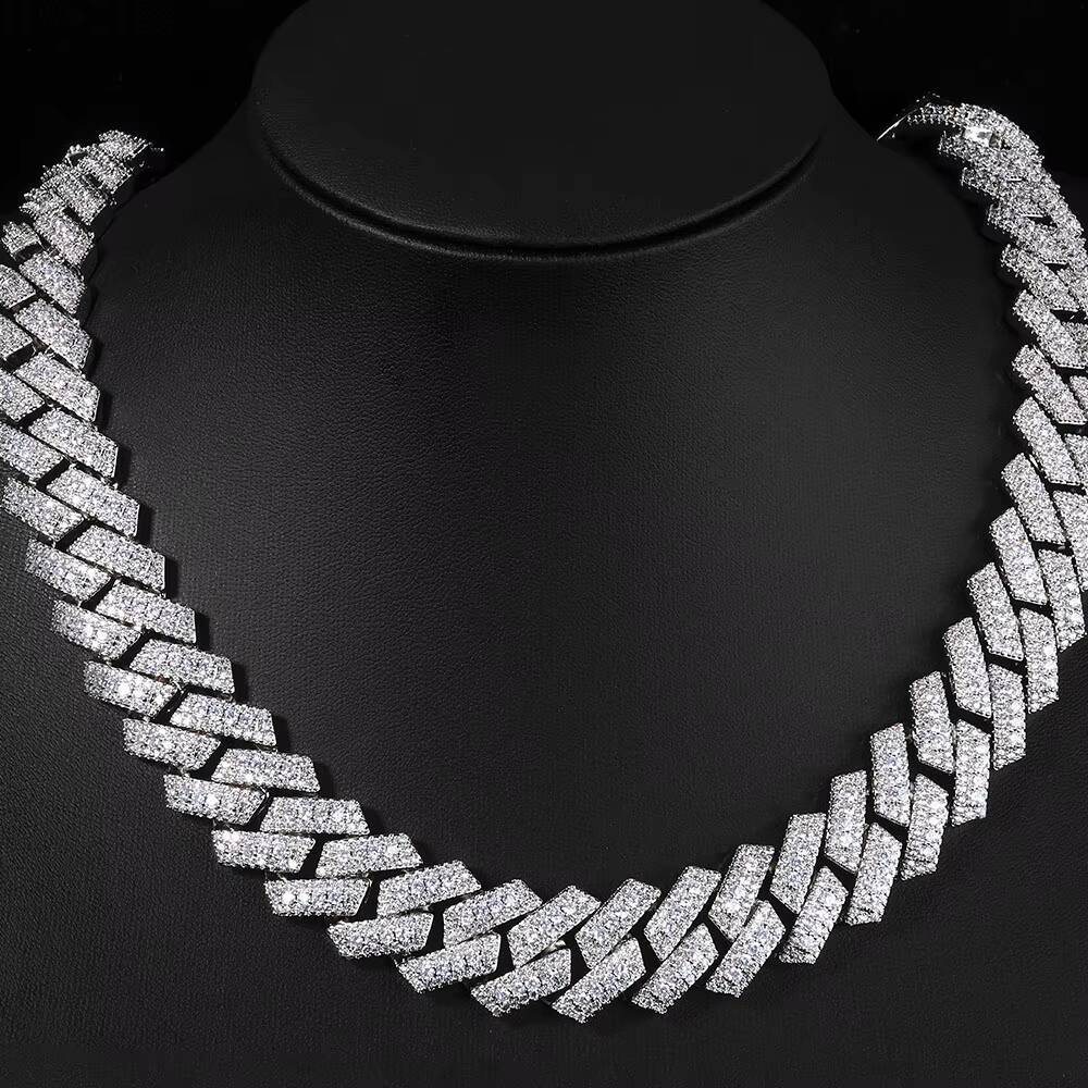 20MM Heavy Duty Miami Cuban Link Chain Necklace Silver Plated Iced Out D color vvs moissanite Stones Luxury Hip Hop Jewelry