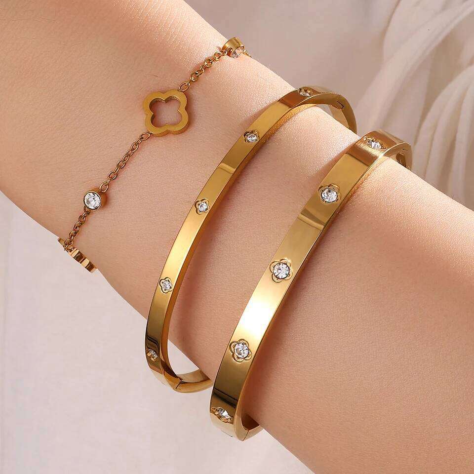 ZAKOL 3Pcs Stainless Steel Stacked Bracelet Bangles for Women Men Couple Exquisite Zircon Inlaid Valentine's Day Jewelry Gifts