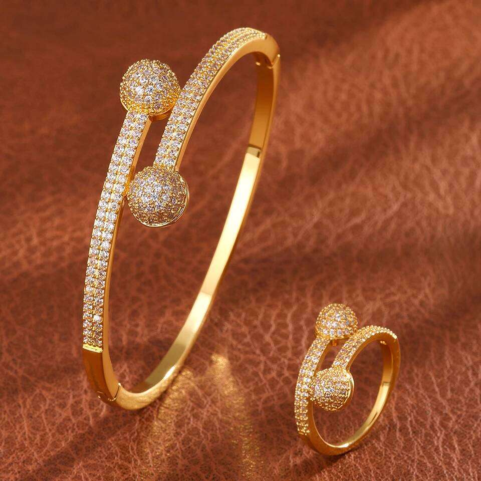 ZAKOL Luxury Half Spherical Opening Ring Bracelet Zirconium Micro Inlaid Zircon Daily Party Fashion Accessory for Women