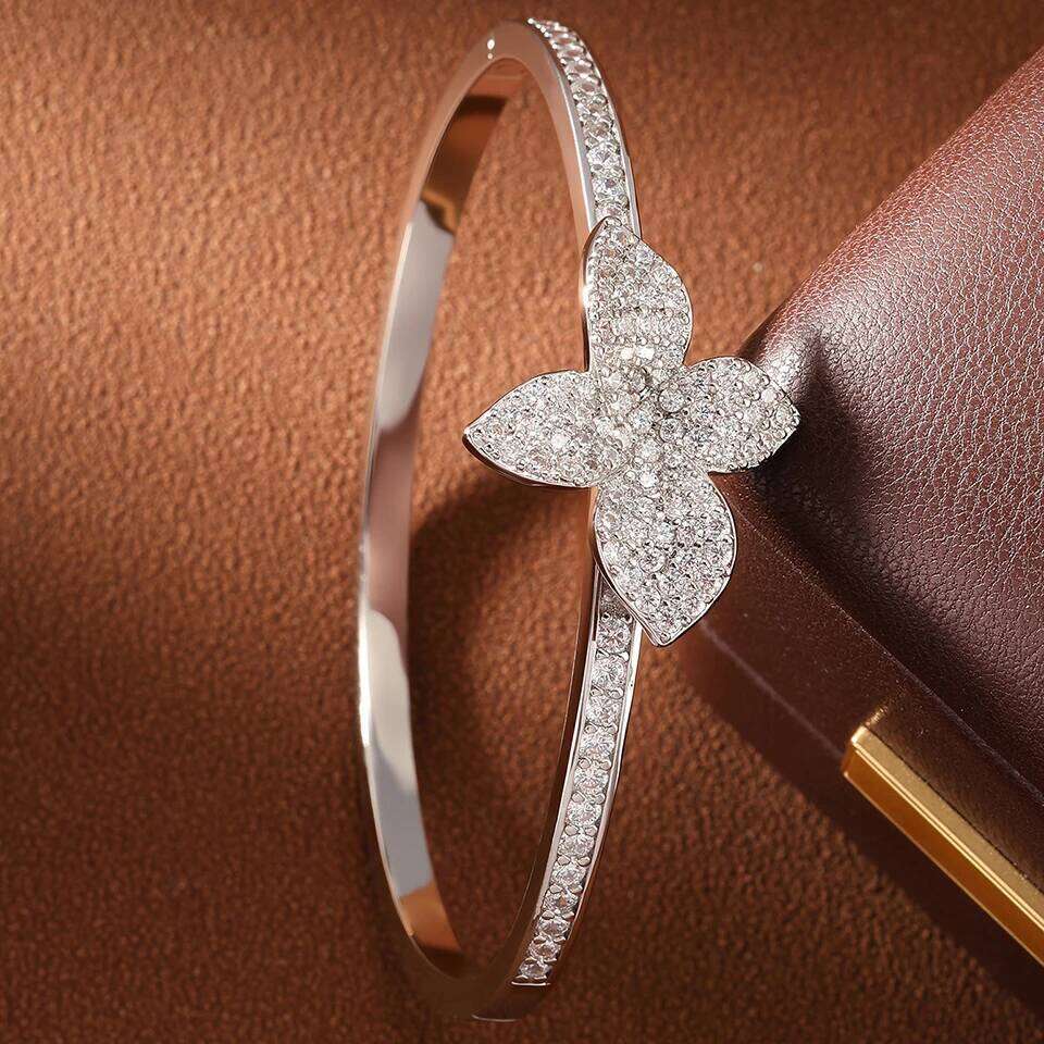 ZAKOL Luxury Micro Paved Full AAA Zirconia Leaf Bracelet Bangle for Women Bridal Hand Female Wedding Jewelry