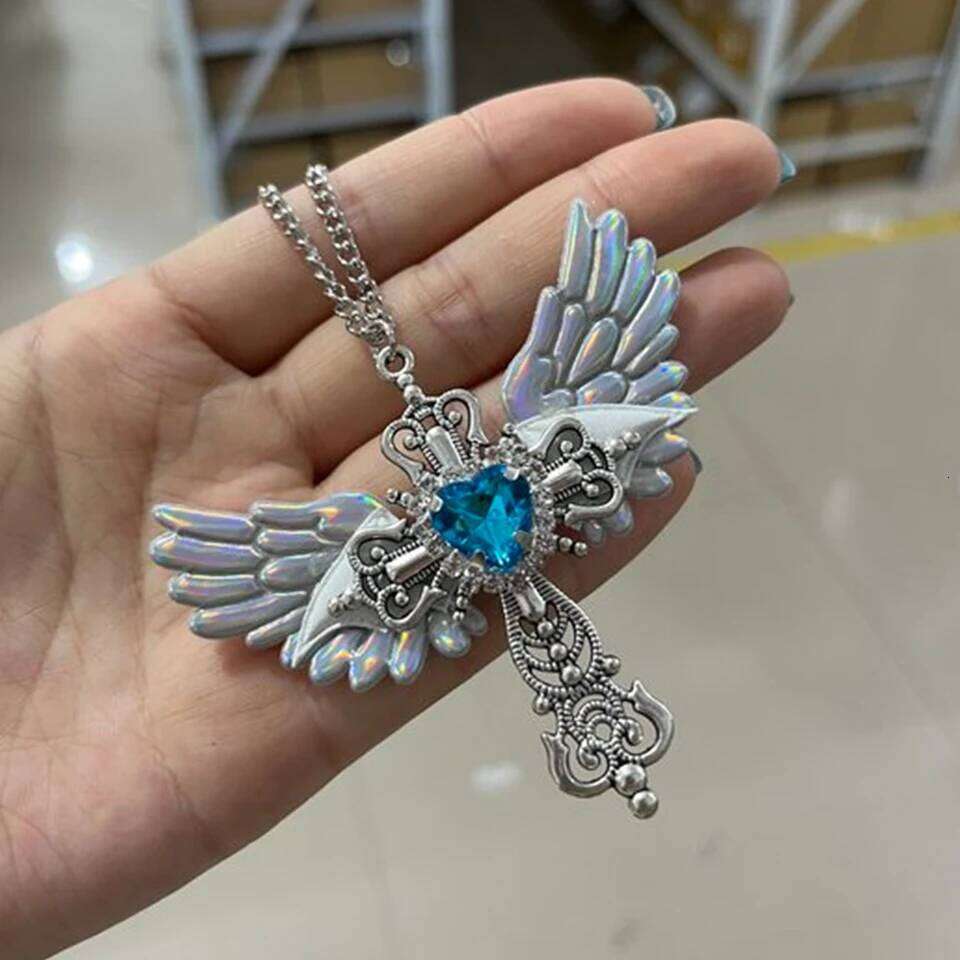 ZAKOL Crown Heart Angel Wings Cross Pendant Necklaces For Women Men Crystal Metal Crucifix Clavicle Chain Choker Jewelry Gifts