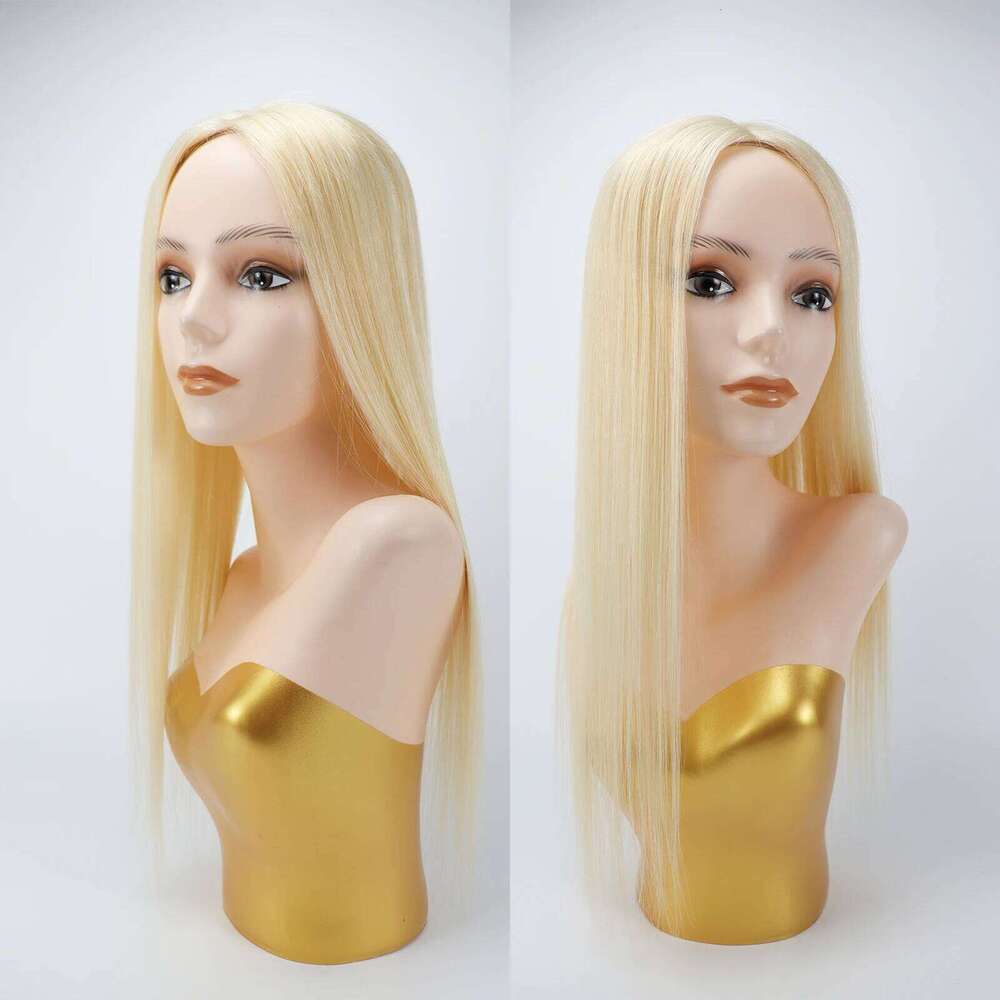 Base Topper Light Blonde Real Remy Human Hair Toupee Silk Top PU Around Full Hand Tied with Clips in for Women