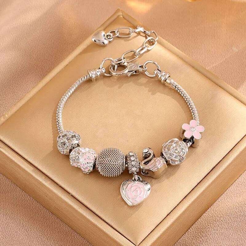 ZAKOL 1pcs Fashionable Multi-Element Accessories Dripping Oil Rose Love Little Swan Bracelet Jewelry, Daily Party Jewelry Gift
