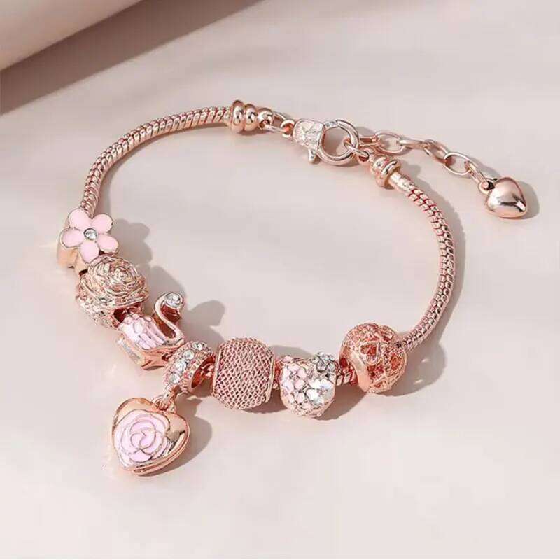 ZAKOL 1pcs Fashionable Multi-Element Accessories Dripping Oil Rose Love Little Swan Bracelet Jewelry, Daily Party Jewelry Gift
