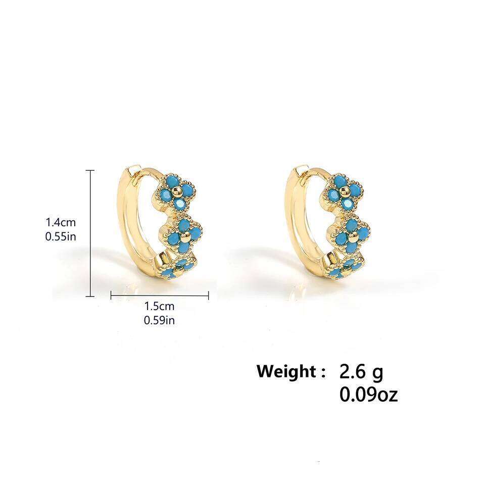ZAKOL New Turquoise Flower Hoop Earrings for Women Classic Fashion Blue Four-leaf Clover Daily Ear Accessories Jewelry