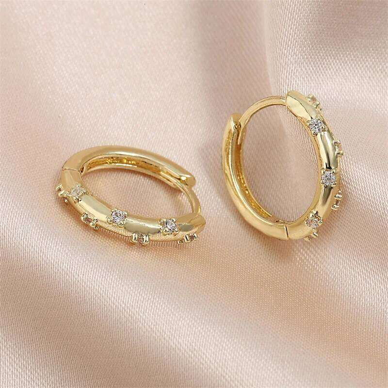 Korean Fashion Simple Gold Color Small Hoop Earrings AAA Cubic Zirconia Party Accessories for Women