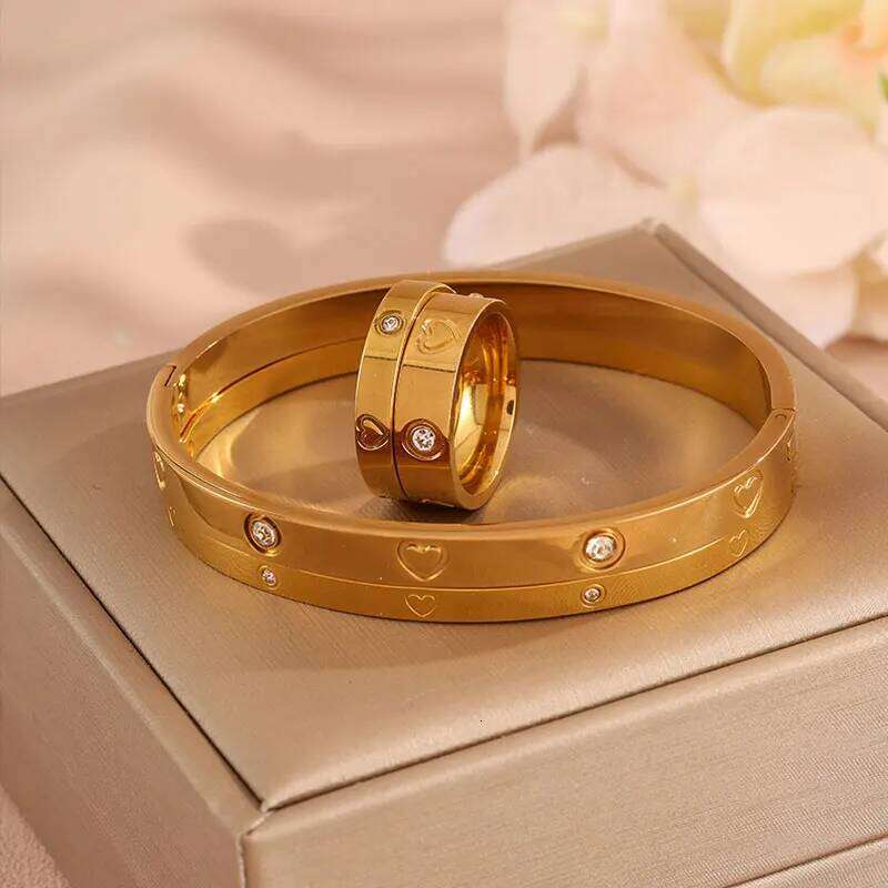ZAKOL 4Pcs Retro Classic Stainless Steel Ring Bracelet Set for Women Men Couple Birthday Christmas Jewelry Hand Decoration Gift