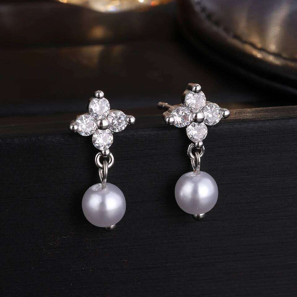 ZAKOL New Elegant Cubic Zirconia Imitation Pearl Dangle Earrings for Women Aesthetic Bridal Earring Fashion Wedding Jewelry