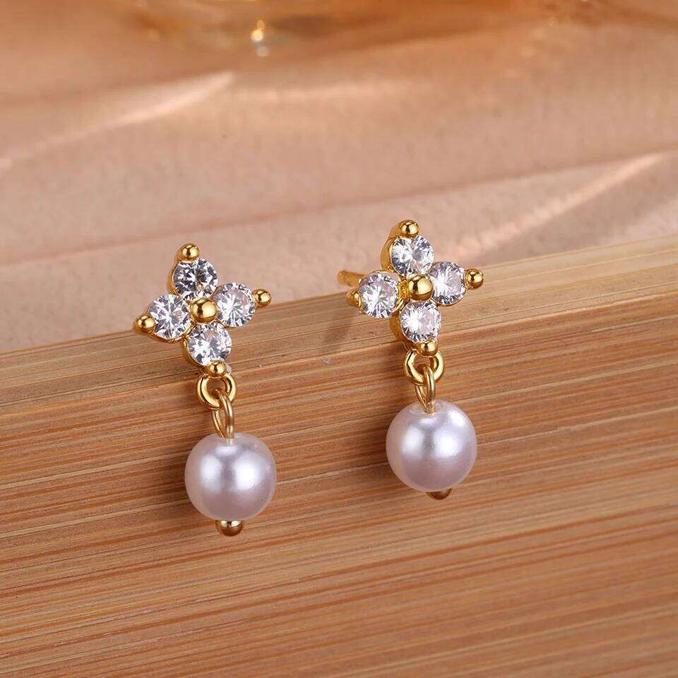 ZAKOL New Elegant Cubic Zirconia Imitation Pearl Dangle Earrings for Women Aesthetic Bridal Earring Fashion Wedding Jewelry