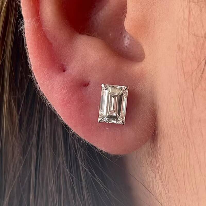 Igi Certified HPHT CVD VVS1 Lab Grown Emerald Cut White Diamond Earrings 14k 18k Solid Gold Studs Igi Certified White Gold