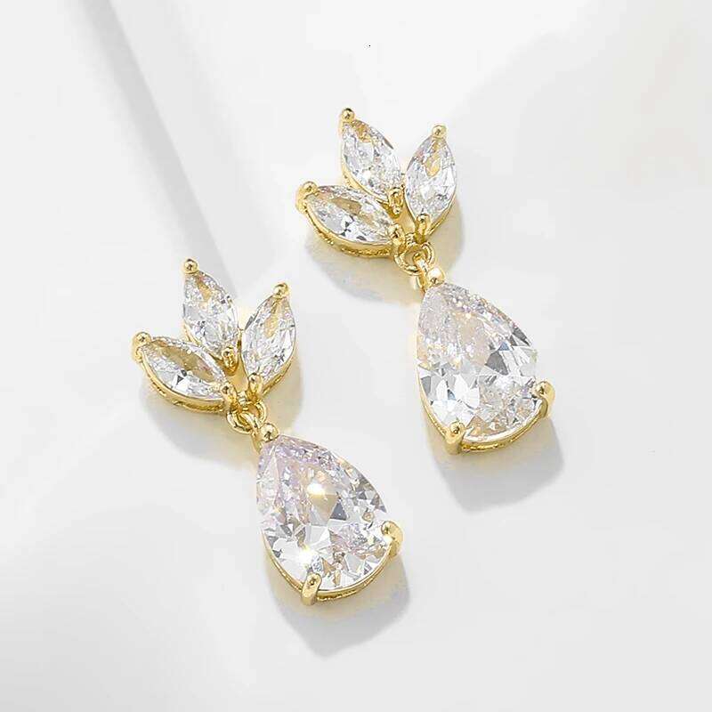 ZAKOL Luxury Leaf Water Drop Zircon Dangle Earrings for Women Gorgeous Silver Color Bridal Wedding Jewelry
