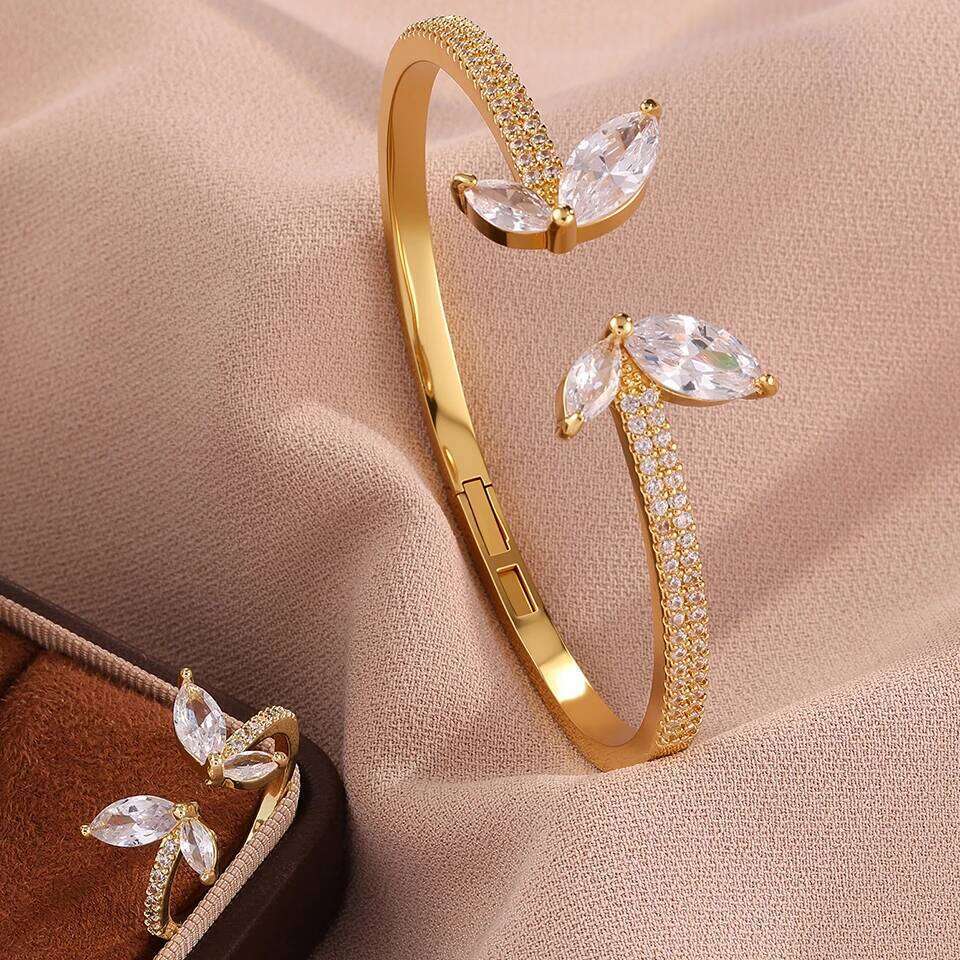 ZAKOL Brand Luxury Zircon Crystal Butterfly Open Ring Bracelet Set for Women Brilliant CZ Niche Design Wedding Party Jewelry