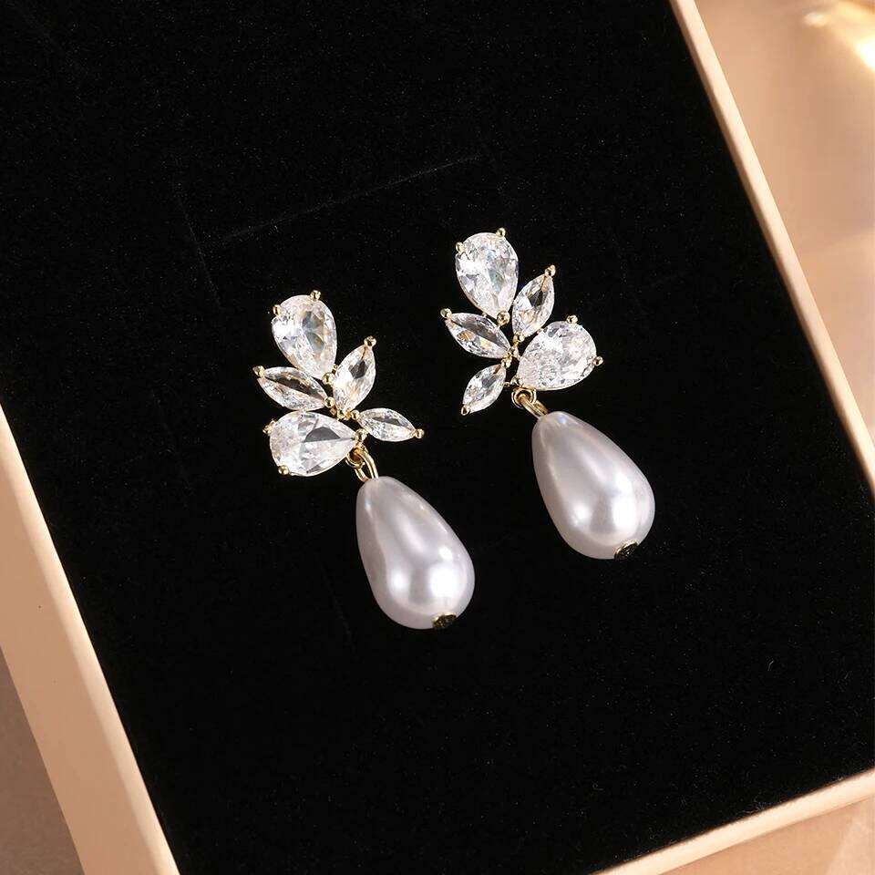 ZAKOL Classic AAA Zircon Pearl Dangle Drop Earrings for Women Shiny Crystal Bride Engagement Wedding Jewelry Ear Accessories