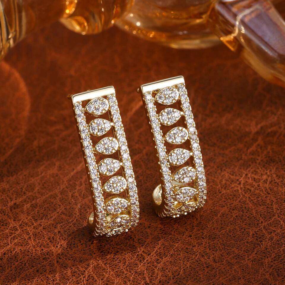 ZAKOL Buling Full Crystal CZ Hollow Out Stud Earrings for Women Female Sliver Gold Color Long Strip Earring Jewelry Gift