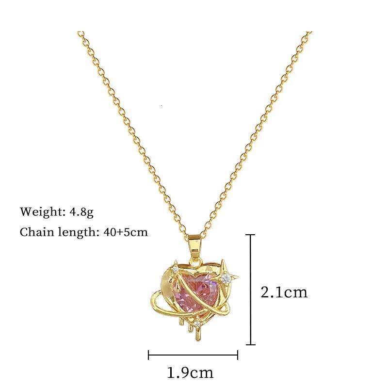 ZAKOL Shiny Pink Zircon Crystal Heart Moon Pendant Necklace for Women Stainless Steel Clavicle Chain Fashion Jewelry