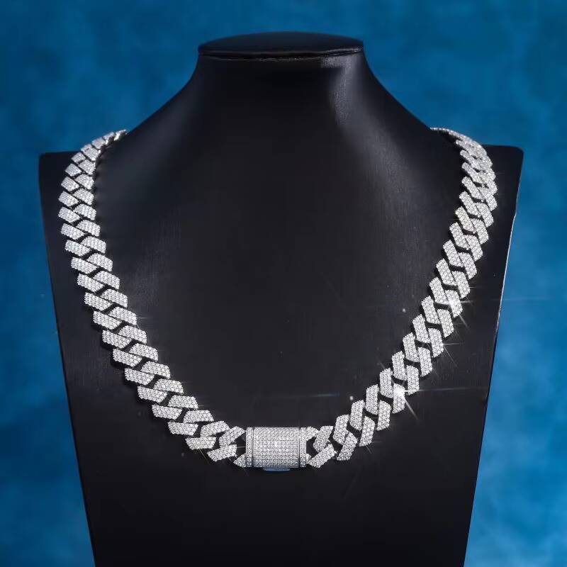 Instock Cuban Link Chain 10k White Gold Lab Diamond Iced Out Jewelry 16 18 20 22 24 Inches 15mm for Men Hip Hop Cuban Necklace