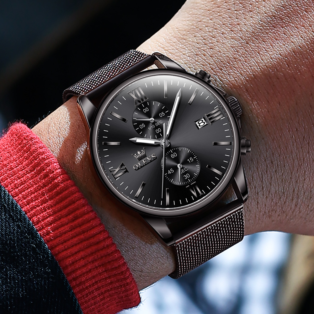 OLEVS Waterproof and durable luminous Sports timing multifunctional quartz watch men's watch stainless steel watch band Minimalist watch