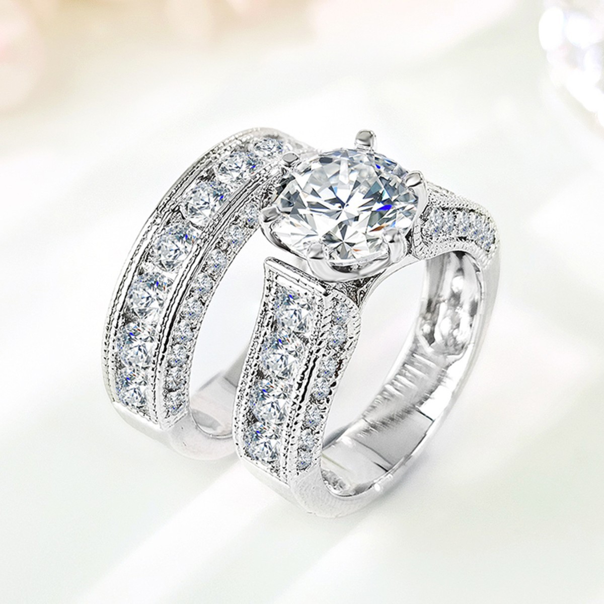 Choucong Wedding Rings Vintage Jewelry 18K White Gold Fill Round Cut 5A Ziron CZ Diamond Gemstones Eternity Women Party Women Couple Ring Set Gift