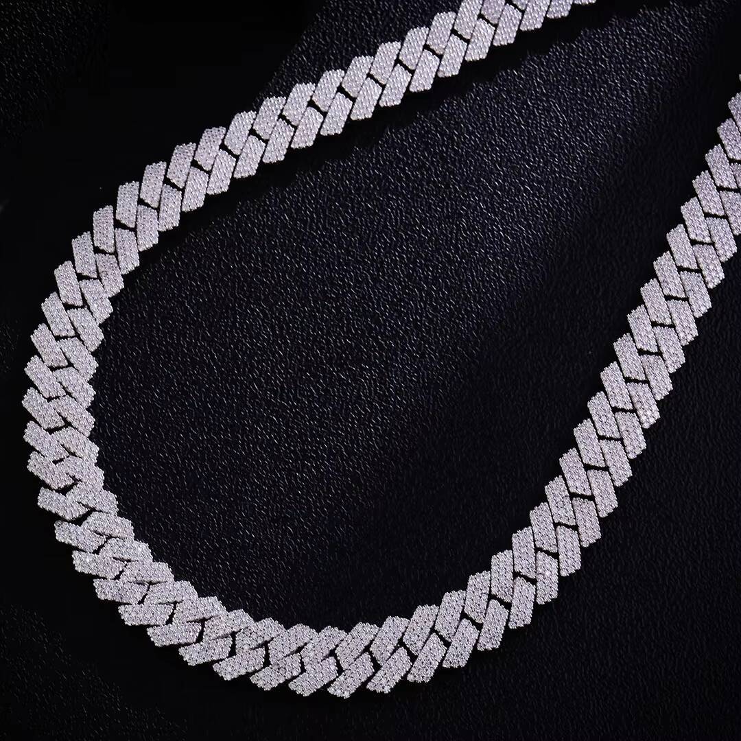 QIANAO Hip Hop Jewelry 15mm Solid 925 Sterling Silver VVS1 Moissanite Diamond Heavy Iced Out Cuban Link Chain Necklace