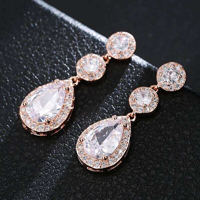 ZAKOL Luxury Zircon Long Dangle Earrings Round Water Drop AAA CZ Bridal Wedding Jewelry for Women