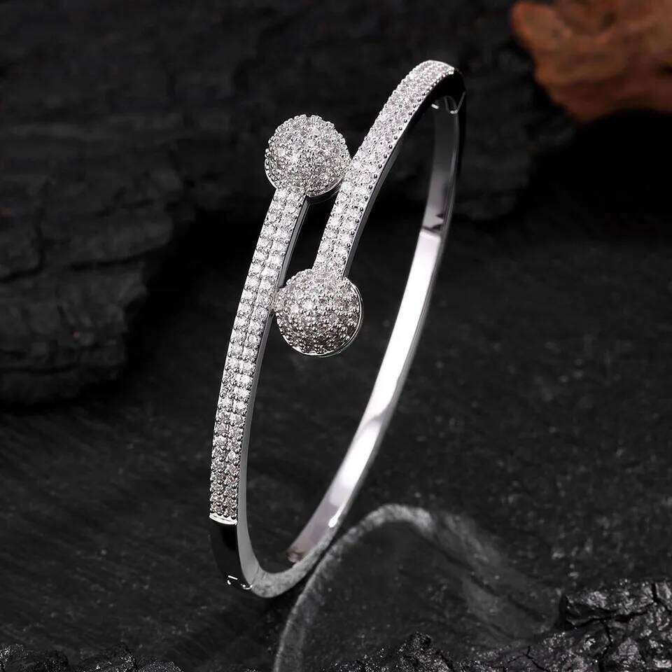 ZAKOL Luxury Zirconium Half Spherical Open Bracelet Micro Inlaid Versatile Saudi Middle East Fashion Party Jewelry
