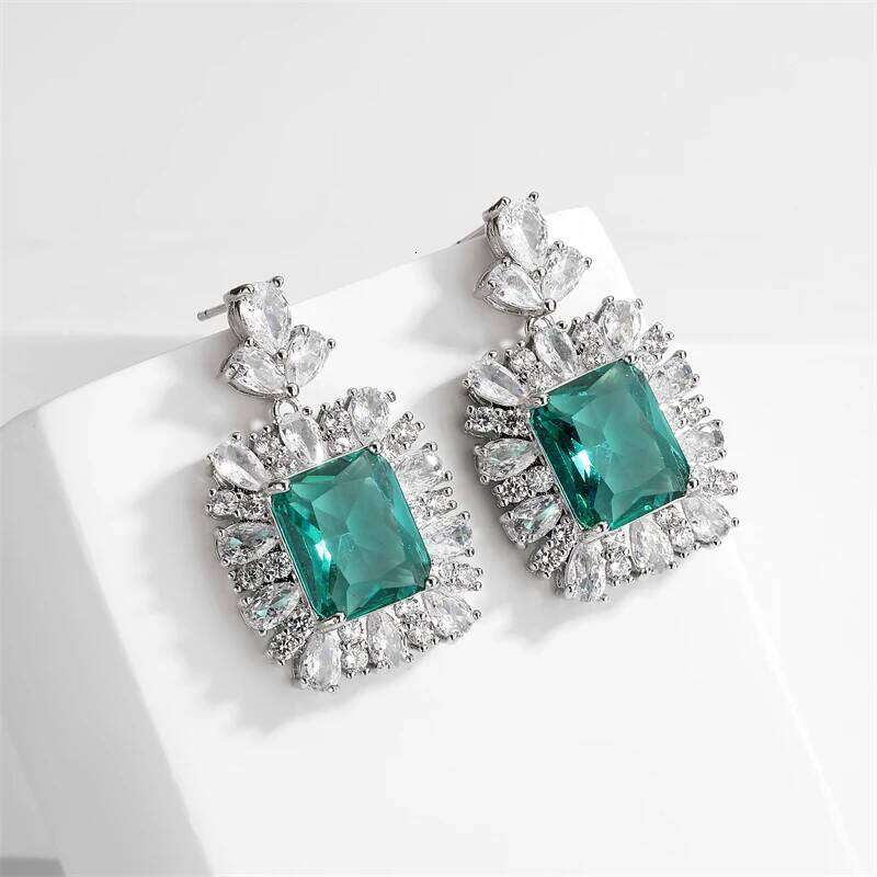 ZAKOL Luxury Green Shiny AAA Zircon Drop Earrings for Women Gorgeous Dubai Earring Party Jewelry